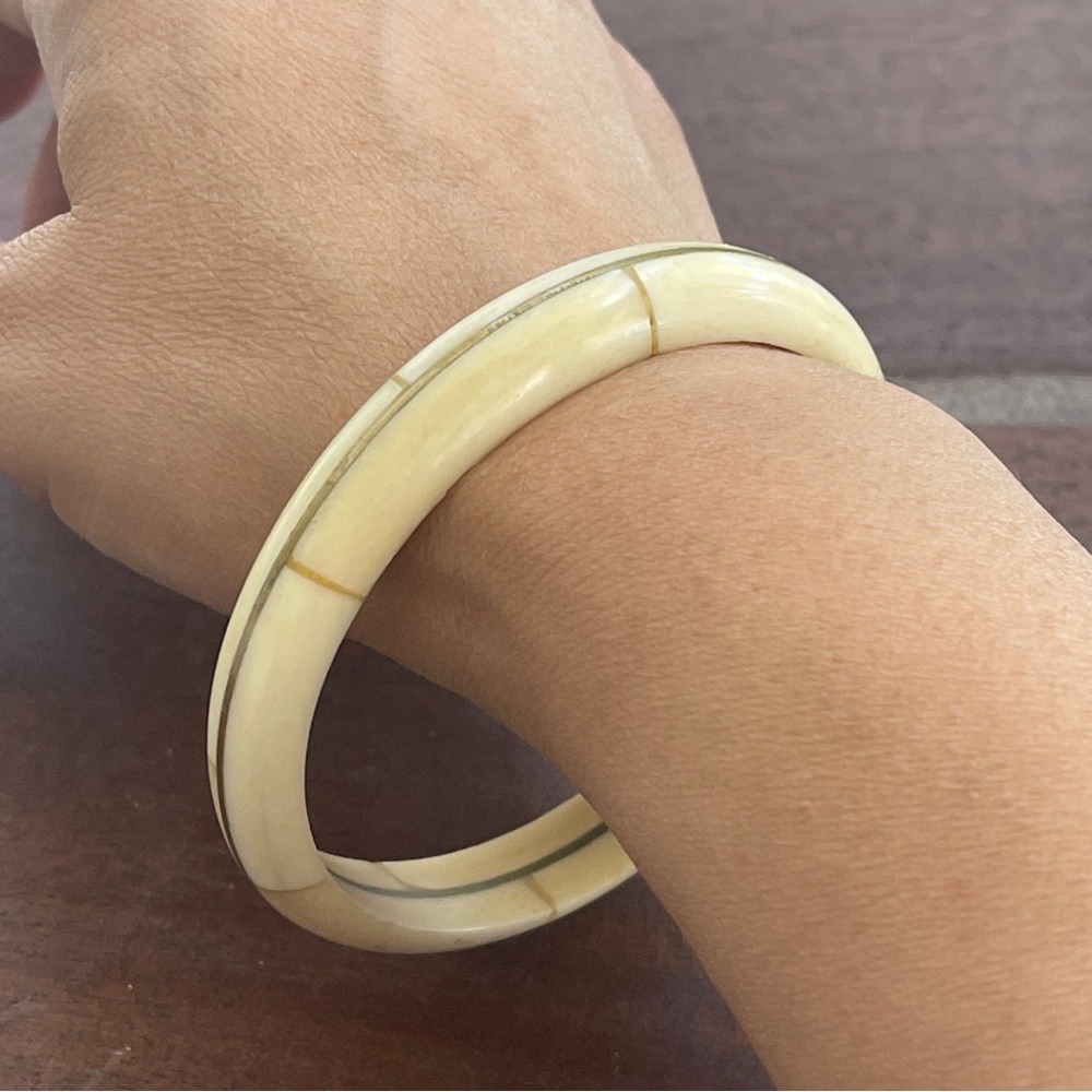 Vintage Bone with gold tone line Bangle Bracelet